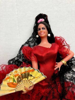 Vintage Marin Spanish/Chiclana Flamenco Dancer Doll Figurine Red Dress 7” 2