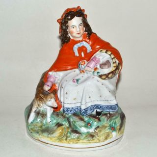 Antique Staffordshire Pottery Figure Little Red Riding Hood C1855