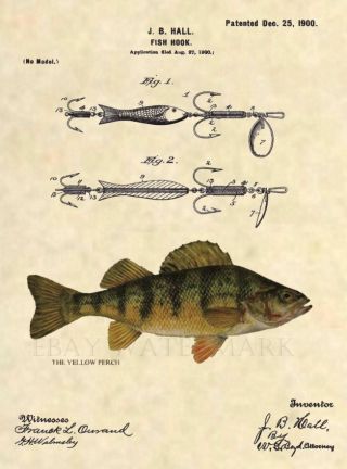 Official Fishing Lure Us Patent Art Print - Yellow Perch Antique Fish Vintage 399