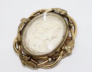 A Fine Large Antique Victorian Gold Plated Cameo Mourning Swivel Brooch 13080