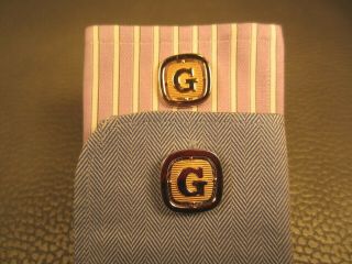 Vintage Reticulated Initial " G " Yellow Gold Plated Cuff Links
