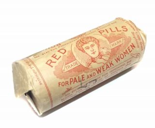 Antique Red Pills Woman Regulating Pill Tin W Wrapper Strychnine