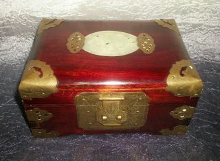 Antique Vintage Chinese Rosewood Jade Bronze Jewelry Box