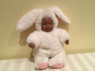 Vintage 1998 Anne Geddes/unimax Plush Baby Bunny,  “beanie” Brown Skin,  Euc