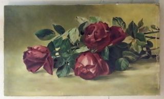 Antique 19th Century Floral Oil Painting on canvas of Roses 2