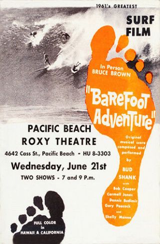 " Barefoot Adventure " 1961 " Bruce Brown " Surf/documentary Movie Poster/handbill