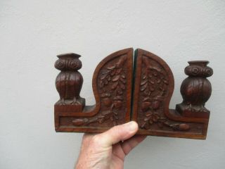 A Antique Carved Oak Owl Design Book Ends C1910/20