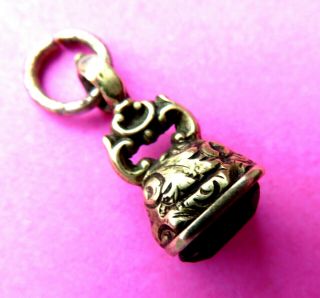 Antique Tiny Georgean Ornate Letter Seal Fob,  Pendant,  Charm,  Green Color Stone Set