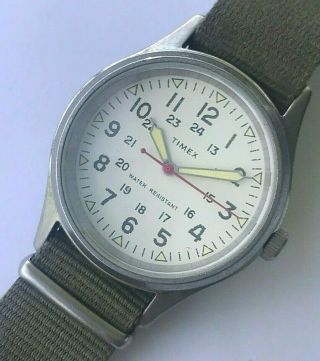 Vintage Timex Stainless Steel Mens Quartz Watch With Red Seconds Indicator