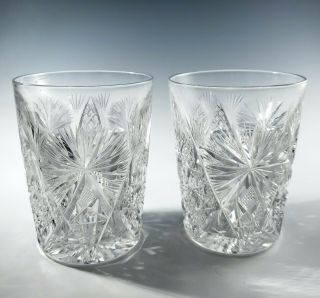 2 Antique Abp Cut Glass Fredericka Pattern Whiskey Tumblers William C.  Anderson