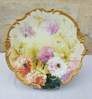Antique French,  Limoges,  Lovely Large Porcelain Plate,  Rococo,  Hand Painted,  Signed
