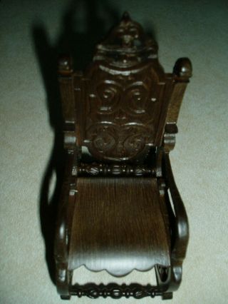 Dollhouse Miniature Vintage Walnut Carved Ornate Dragon Rocking Chair1:12 3