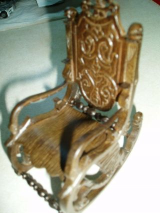 Dollhouse Miniature Vintage Walnut Carved Ornate Dragon Rocking Chair1:12 4
