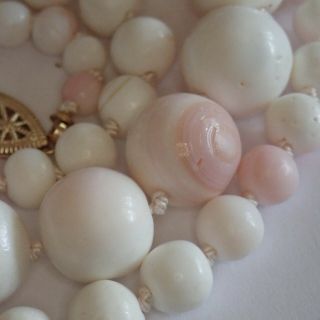 Fine Vintage Antique Pink White Queen Conch Shell Bead Necklace
