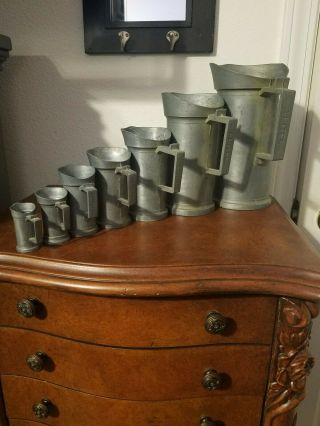 Antique Pewter Measuring Mugs Cups Set Of 7