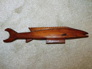 Vintage Hand Carved Primitive Folk Art Wooden Fish Ornament