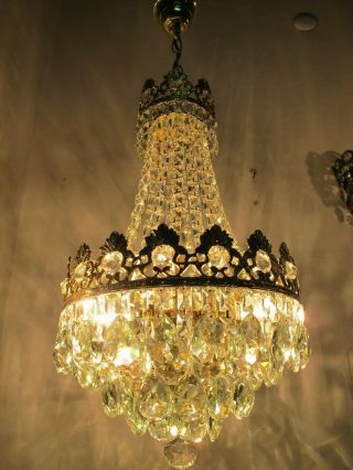 Antique Vnt French Big Crystal Chandelier Lamp Lustre 1940s 12in Ø Diamter Rare