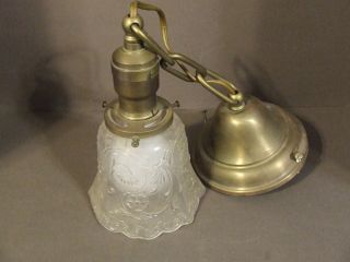Antique C.  E.  Mfg Co.  Hanging Pendant Light Fixture With Floral Glass Shade