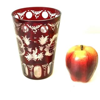 Large 6 " Antique Bohemian Ruby Red Cut To Clear Glass Tumbler