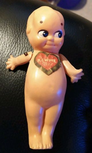 Rose O’neill 3 1/2” Antique 1913 Kewpie Doll W/red Heart Label