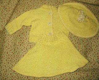 Vintage Terri Lee Doll 3 Pc Yellow Knit Sweater Skirt Fashion Outfit