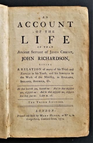 1774 Antique Life Of Christ Leather 3rd Ed Bible Quaker John Richardson