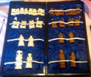 Antique Handcarved Bone Chess Set See Photos