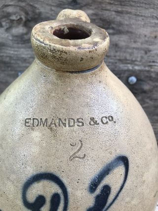 Antique 2 Gallon Crock Edmands & Co Salt Glaze Stoneware Pottery Jug 2