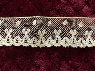 Antique Needle Lace Edging - Application On Tulle - 1.  25 Yard By 1 "