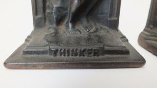 Antique Vintage THE THINKER Bookends RODIN Book Ends CAST IRON Bronze 2
