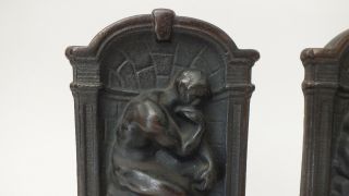 Antique Vintage THE THINKER Bookends RODIN Book Ends CAST IRON Bronze 3