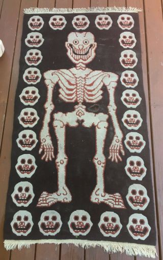 Wool Rug With Skeleton And Skulls 35 X 66 "