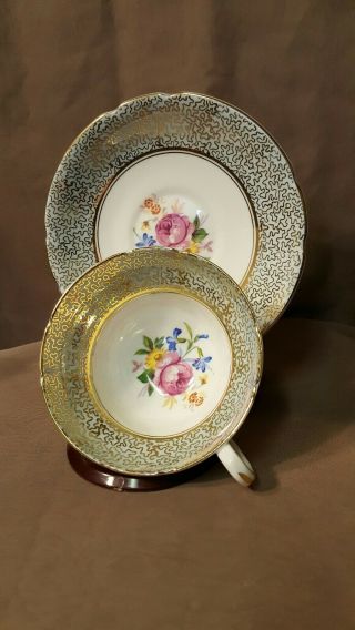 Vintage Stanley Bone China Teacup Floral Pattern,  Gold With Soft Blue.  England