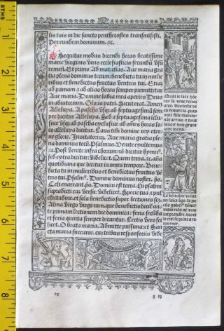 Lge.  Printed Medieval Boh,  Deco.  Border W/detailed Scenes,  Simon Vostre,  C.  1512