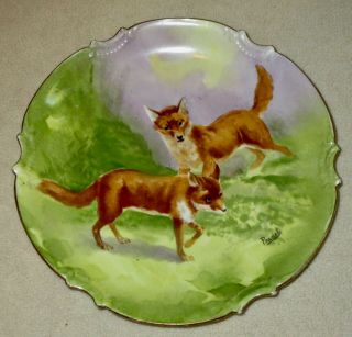 Antique Limoges/coronet Scalloped Plate With Foxes Gold Trim 10 " Signed Pradet