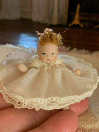 1980 Miniature Dollhouse Artisan Vintage Porcelain Cute Curls Baby Girl Jointed