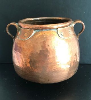 Antique Copper Pot - Stamped On Base - Hand Made - Decorative - Kitchenalia