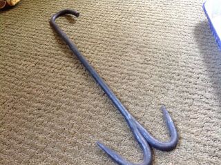 Very Old Wrought Iron Meat Hanging Butchers Grappling Hook Blacksmith Forged