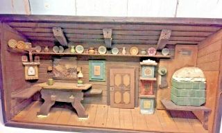Vintage German Wooden Diorama Miniature Scene Shadow Box Plaque Dora Kuhn Like