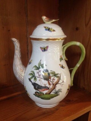 Antique Herend Hungary Rothschild Bird Porcelain Tall Tea Pot Bird Finial