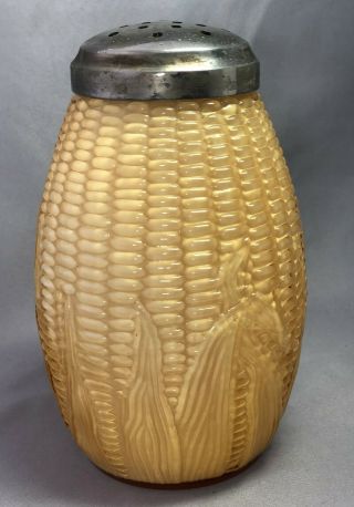 Maize Ear Of Corn Sugar Shaker Muffineer Amber Cased Art Glass Antique