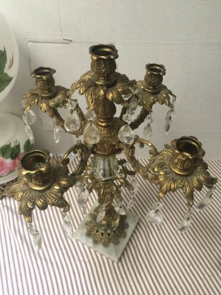 Antique Italian Gilt brass,  marble crystal Candle holder,  Candelabra 2