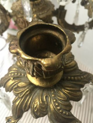 Antique Italian Gilt brass,  marble crystal Candle holder,  Candelabra 3