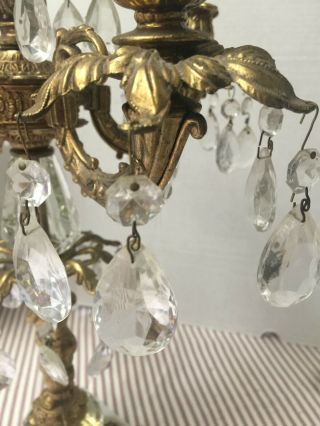 Antique Italian Gilt brass,  marble crystal Candle holder,  Candelabra 4