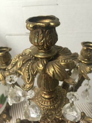 Antique Italian Gilt brass,  marble crystal Candle holder,  Candelabra 6