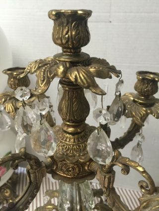 Antique Italian Gilt brass,  marble crystal Candle holder,  Candelabra 7