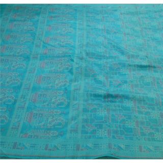 Sanskriti Vintage Indian Saree 100 Pure Silk Woven Blue Fabric Premium Sari