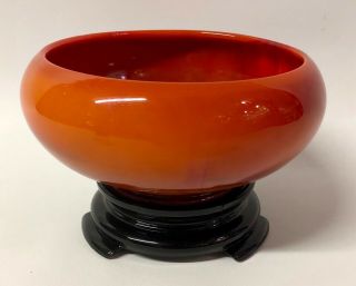 Antique Fenton Glass C1920 Mandarin Red 6 " Rosebowl Rose Bowl On Black Base Rare