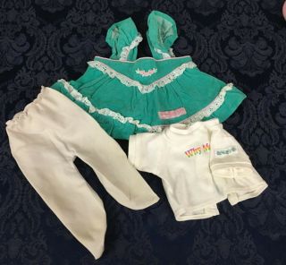 Vintage Cabbage Patch Kids Doll Clothes Turquoise Velvet Dress Shirt Leggin I218