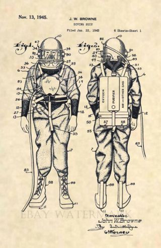 Official Early Diving Suit Us Patent Art Print - Scuba Antique Vintage Dive 445